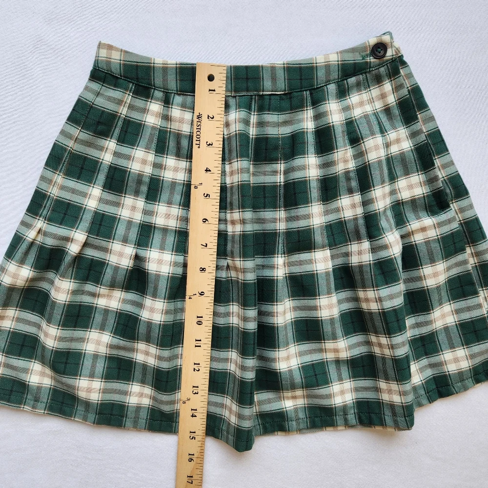 Urban Outfitters Green Plaid Pleated Schoolgirl Mini Skater Skirt Academia XS - Picture 14 of 14